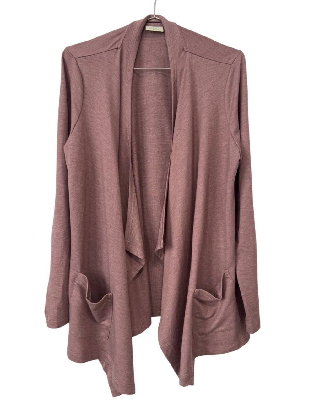 LOGO Lounge Lori Goldstein Cardigan Sweater Large Waterfall Open Front Pink Cozy